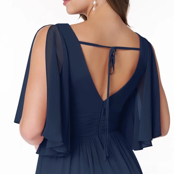 New Azazie “Temeka” Dark Navy Floor Length Bridesmaids Dress - Picture 5 of 12